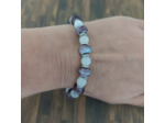 Bracelet en perles de verre et perles œil de chat violet/blanc