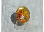 Bague résine ovale doré fleurs jaunes/orange #7