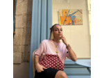 Pochette en toile rouge avec petit pois rose