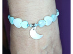 Bracelet nacre bleu/blanc cœur argenté