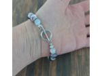 Bracelet en perles de verre et perles œil de chat violet/blanc