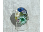 Bague résine ovale argenté fleur bleu/blanc/vert #15