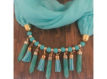 Foulard coton turquoise/doré