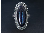 Bague ovale pierre de sable bleu en argent