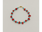 Bracelet doré/corail rouge/turquoise 1