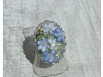 Bague résine ovale argenté fleurs bleu #13
