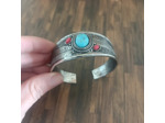 Bracelet ouvert en pierre naturelle et argent Antique rouge bleu
