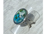 Bague résine ovale argenté fleur bleu #22