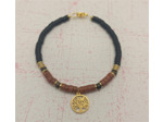 Bracelet heishi pierre de sable/noir arbre de vie doré