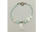 Bracelet nacre bleu/blanc cœur argenté