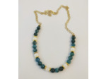 Collier apatite bleu / cristal blanche naturelle / doré