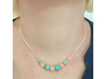 Tour de cou turquoise/quartz rose doré sur cordon rose