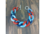 Bracelet gros maillons bleu ciel/bleu/rouge argenté 22mm