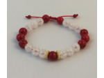 Bracelet ajustable jade rouge / cristal de roche craquelé / doré