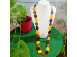 Collier long Shana noir-marron-jaune en ivoire végétal