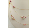 Collier triple en perles Murano et perles rose 3D