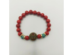 Bracelet jade rouge/jaspe impérial, perle tibétaine