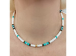 Tour de cou heishi turquoise/blanc doré