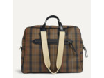 Bleu de Chauffe Sac de Voyage Cabine Aviateur Missak Cuir Et Toile Tartan Brun Rouge