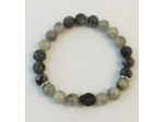Bracelet en labradorite, tête de mort en howlite noire
