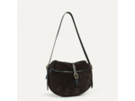 Bleu de Chauffe Sac Musette Demi Lune Margot Cuir Velours Marron Fonce