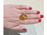 Bague résine ovale doré fleurs jaunes/orange #7