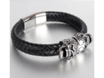 Bracelet en cuir véritable avec Double tête de mort