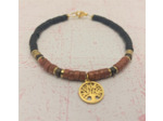 Bracelet heishi pierre de sable/noir arbre de vie doré