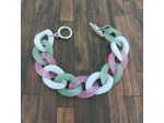 Bracelet gros maillons blanc/vert/rose 22mm