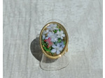 Bague résine ovale doré fleurs bleu #8