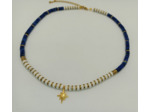 Tour de cou lapis lazuli/turquoise blanc/hématite étoile