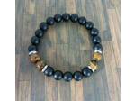 Bracelet agate noire/œil de tigre argenté 10mm
