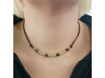 Tour de cou cuir jade verte doré