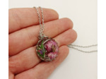 Pendentif résine rond fleur violette/argenté #18