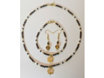 Parure 3 pcs doré/marron jais/blanc