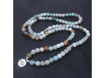 Collier ou bracelet Mala 108 perles en Amazonite et Lotus