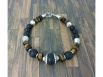 Bracelet Pierre de lave/Œil de tigre argenté
