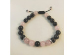 Bracelet ajustable obsidienne / quartz rose