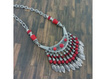 Collier argenté/rouge feuilles