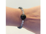 Bracelet obsidienne flocon de neige/agate grise cœur