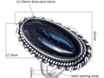 Bague ovale pierre de sable bleu en argent