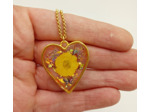 Pendentif résine cœur fleur jaune/doré #16