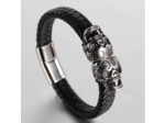 Bracelet en cuir véritable avec Double tête de mort