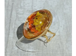Bague résine ovale doré fleurs jaunes/orange #7