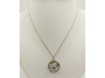 Pendentif résine rond fleurs bleu/argenté #19