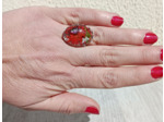 Bague résine ovale argenté fleur rouge #12