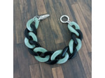 Bracelet gros maillons vert/noir argenté 22mm