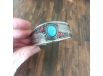 Bracelet ouvert en pierre naturelle et argent Antique rouge bleu
