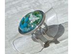 Bague résine ovale argenté fleur bleu #22
