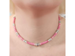 Tour de cou en pierres naturelles rose/blanc